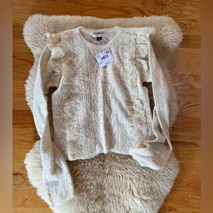 *NWT American Eagle Cream Knit Sweater with Ruffle Details